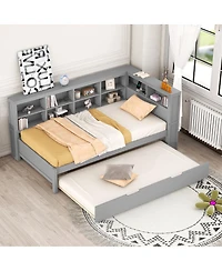 Streamdale Furniture Wooden Twin Daybed with Trundle Storage Shelf and Usb Ports
