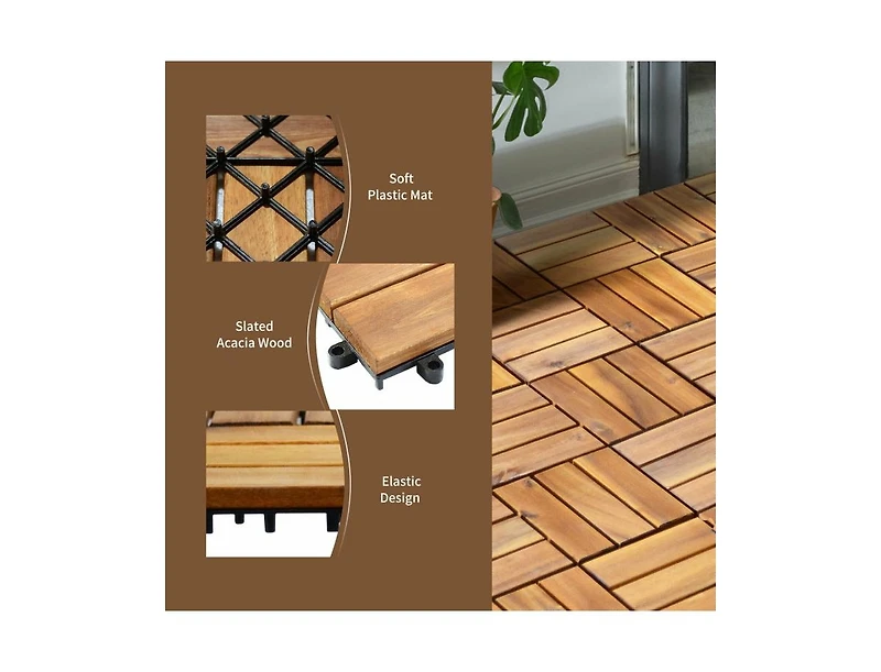Slickblue 27 Pieces Acacia Wood Interlocking Patio Deck Tile-Square