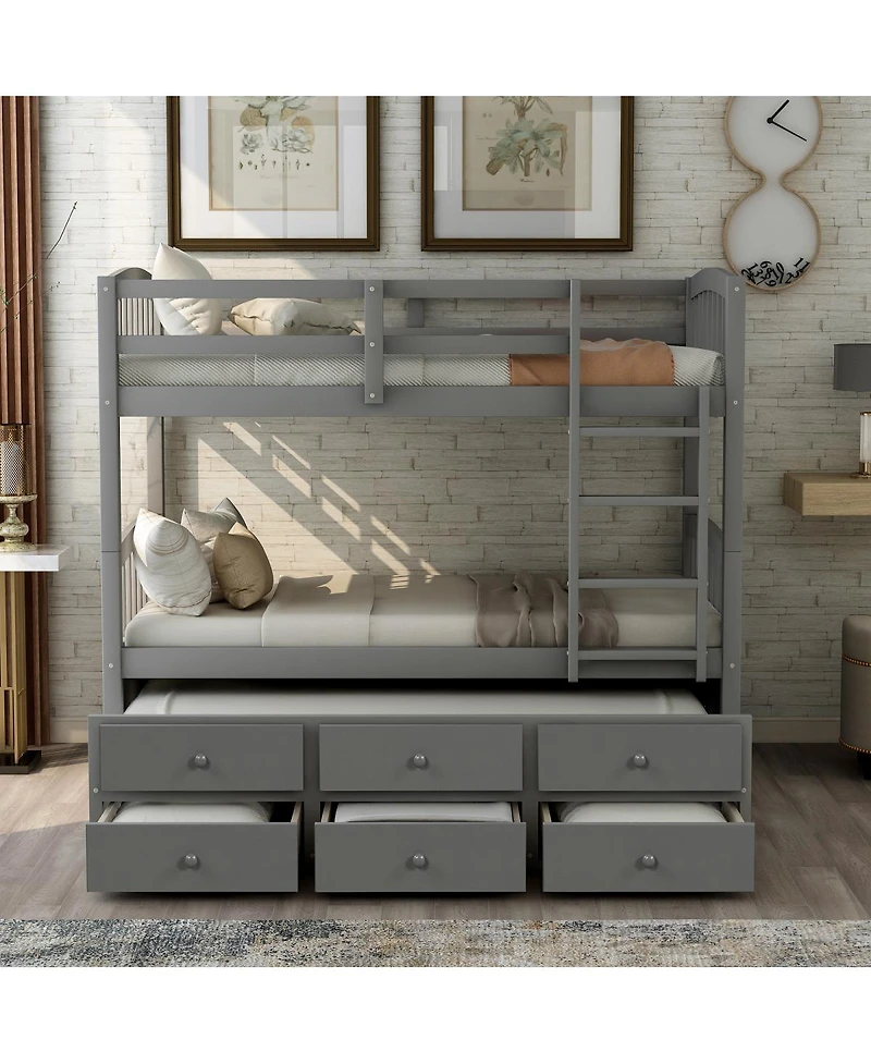 Streamdale Furniture Twin Bunk Bed with Trundle 3 Drawers and Ladder