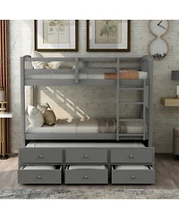 Streamdale Furniture Twin Bunk Bed with Trundle 3 Drawers and Ladder