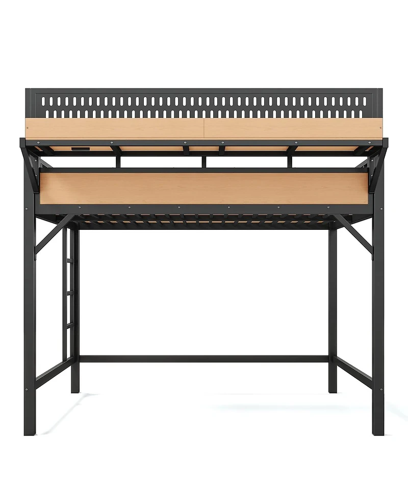 Streamdale Furniture Loft Bed with Storage Pegboard Usb Ports and Led Lights