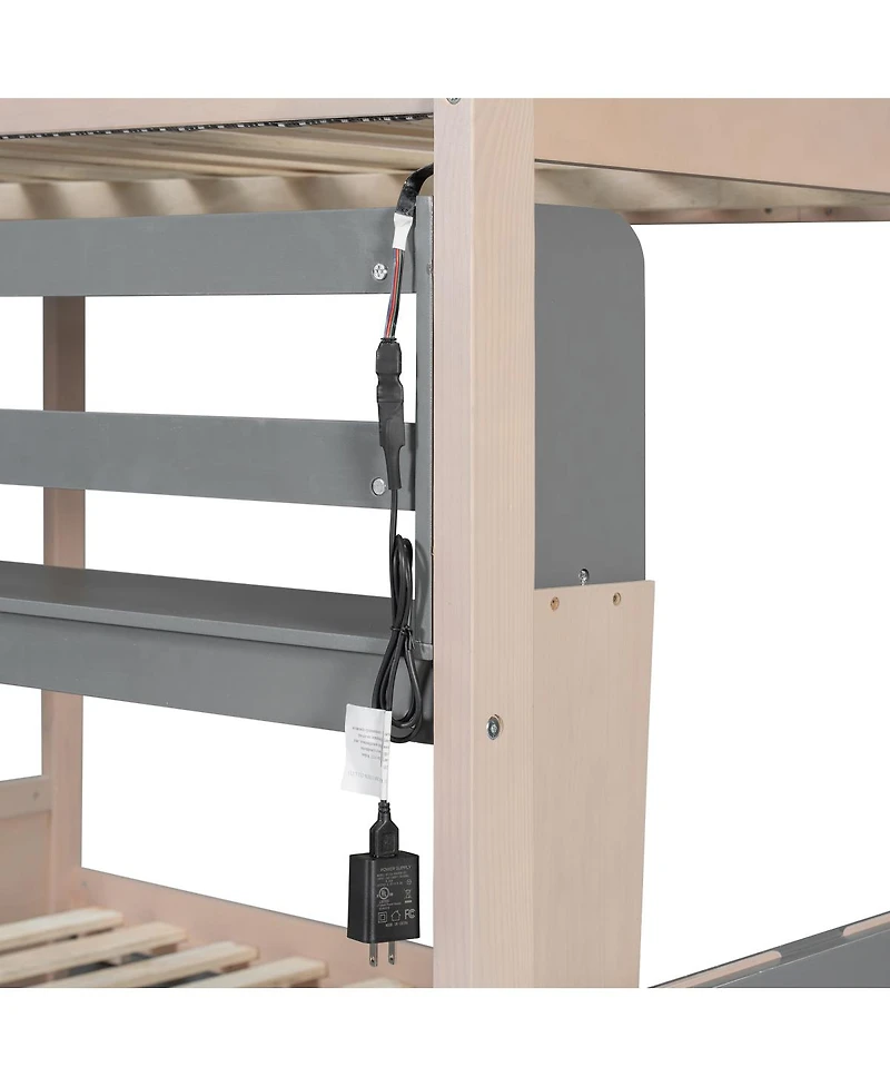 Streamdale Furniture Castle-Style Wooden Loft Bed with Led Lights and Storage Drawers