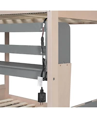 Streamdale Furniture Castle-Style Wooden Loft Bed with Led Lights and Storage Drawers