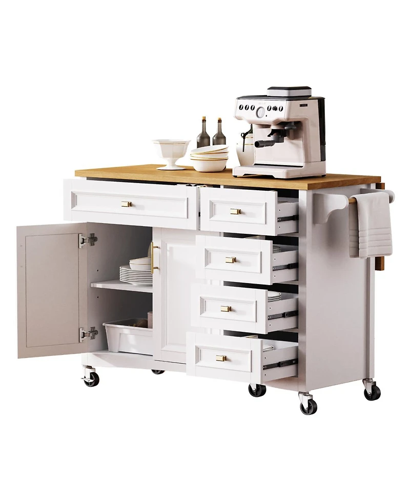 Streamdale Furniture 52'' Drop Leaf Kitchen Island with Storage Spice Rack and Wheels