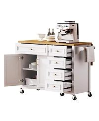 Streamdale Furniture 52'' Drop Leaf Kitchen Island with Storage Spice Rack and Wheels
