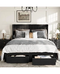 gaomon Bed Frame, Bed Frame Upholstered Platform Bed with Velvet Headboard, Wing Edge Design, 2 Storage Drawers, No Box Spring Needed