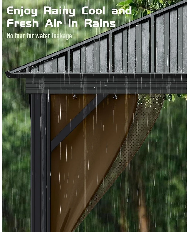gaomon 10x10 Feet Hardtop Gazebo for All Weather, with Double Metal Roof, Aluminum Alloy Frame, Net, and Curtain, Permanent Building for Patio, Deck