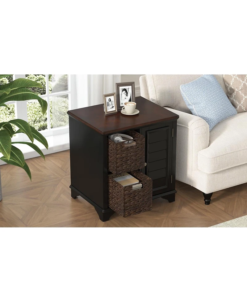 Streamdale Furniture End Table Side Table with a shutter style design.With two woven grass baskets