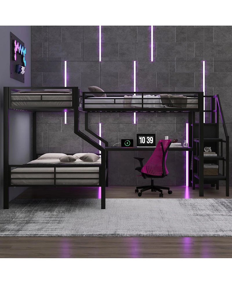 Streamdale FurnitureL-shaped bunk and loft bed Built-in Wardrobe and Desk with Usb
