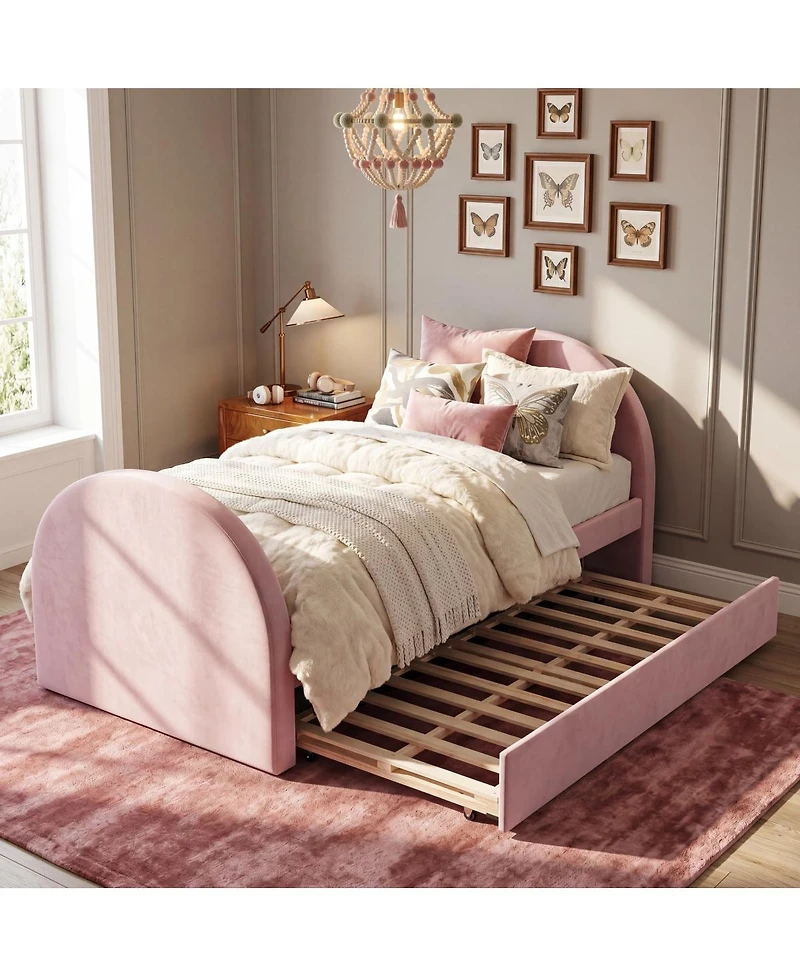 Streamdale Furniture Twin Size Upholstered Day Bed Frame With Pull in And Out Function