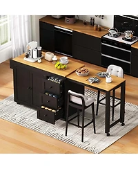 Streamdale Furniture 74.8'' Extendable Kitchen Island with Storage Power Outlet and Rolling Wheels