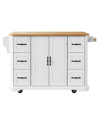 Streamdale Furniture 56'' Rolling Kitchen Island with Drop Leaf Power Outlet and 6 Drawers