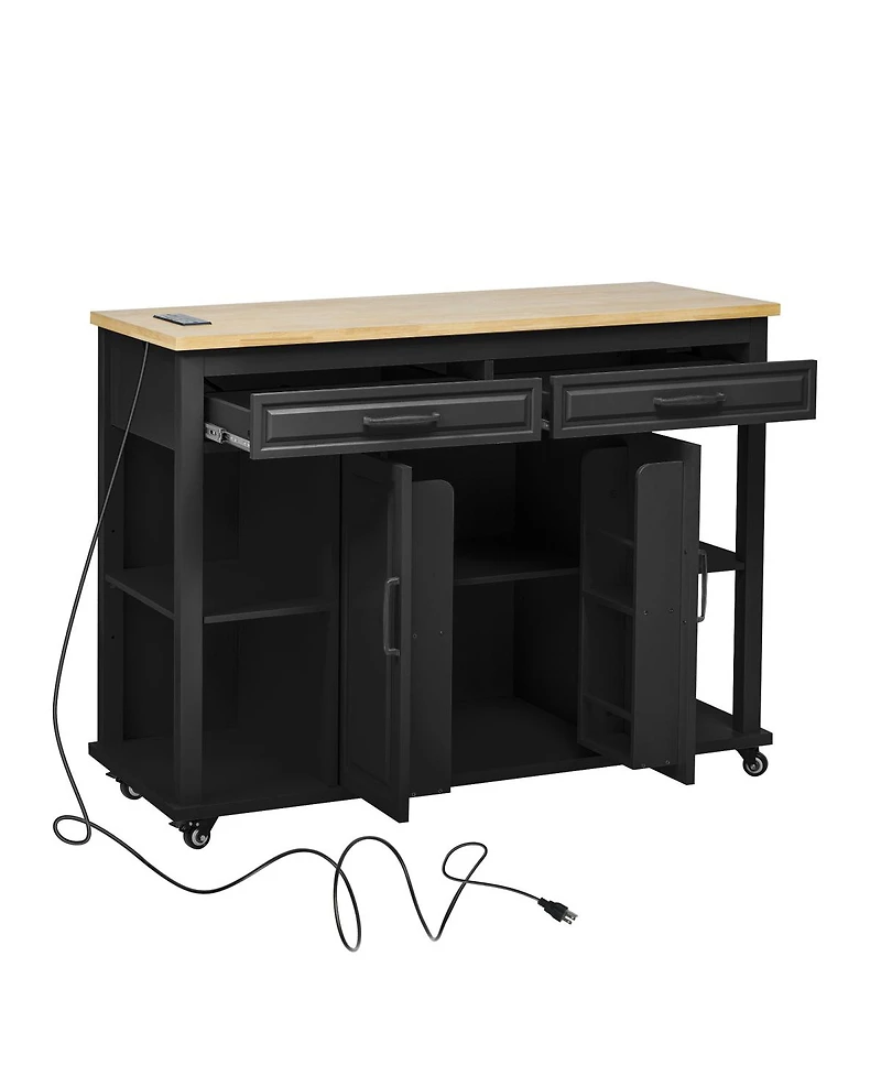 Streamdale Furniture 47'' Kitchen Island with Extendable Dining Table Storage and Power Outlet