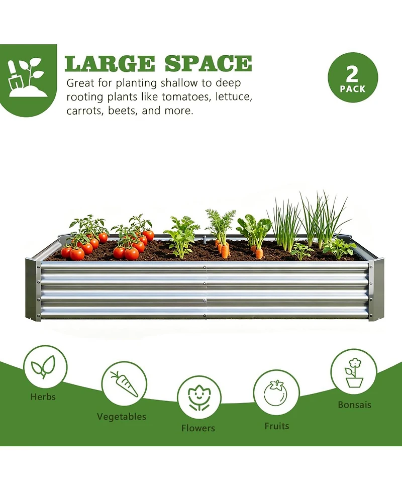 Streamdale Furniture 2-Pieces 6x3x1ft Metal Raised Rectangle Garden Planter Beds