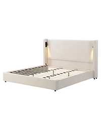 Streamdale Furniture California King Upholstered Wingback Bed Frame with Reading Lamp and Usb