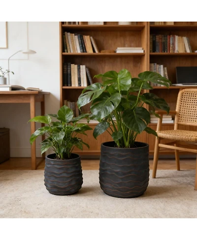 Streamdale Furniture Set of 2 Large Round Magnesium Oxide Planters with Drainage Holes