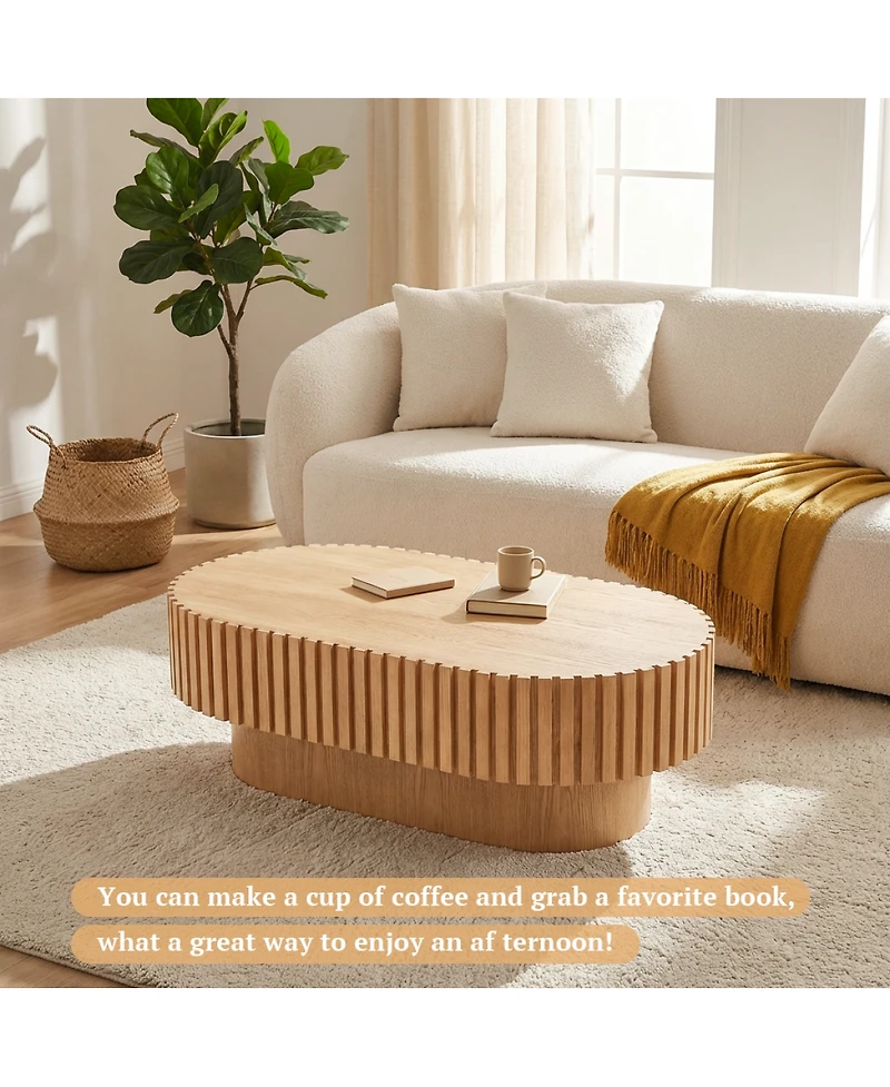 Streamdale Furniture Mid-Century Modern Fluted Oval Coffee Table 43.1''