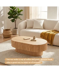 Streamdale Furniture Mid-Century Modern Fluted Oval Coffee Table 43.1''