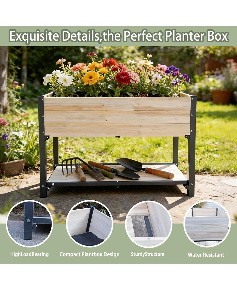 Streamdale Furniture Solid Wood and Iron Raised Garden Bed - Reversible and Replaceable Panels