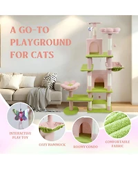 Streamdale Furniture Flower Cat Tree with Large Condo Removable Cushion and Hammock
