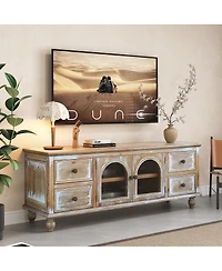 Streamdale Furniture 60'' Farmhouse Tv Stand with 4 Drawers and 2 Glass Doors Rustic Media Console