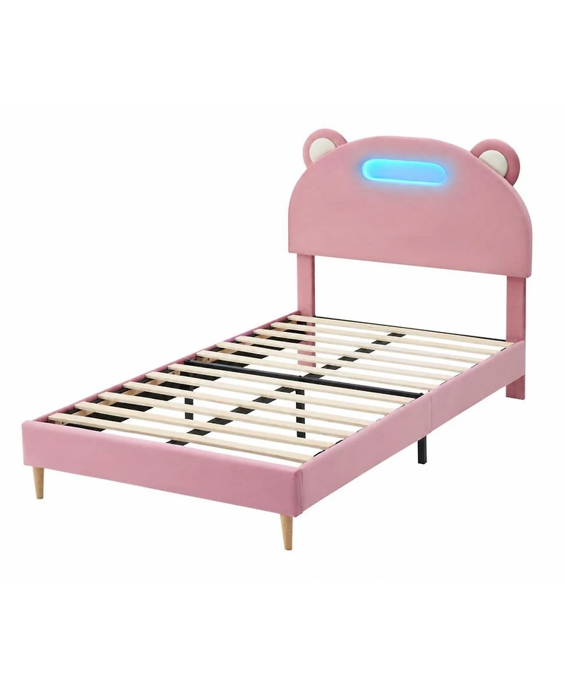 gaomon Twin Bed Frame with Led Lights and Headboard, Upholstered Platform, 2 Pack