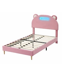 gaomon Twin Bed Frame with Led Lights and Headboard, Upholstered Platform, 2 Pack