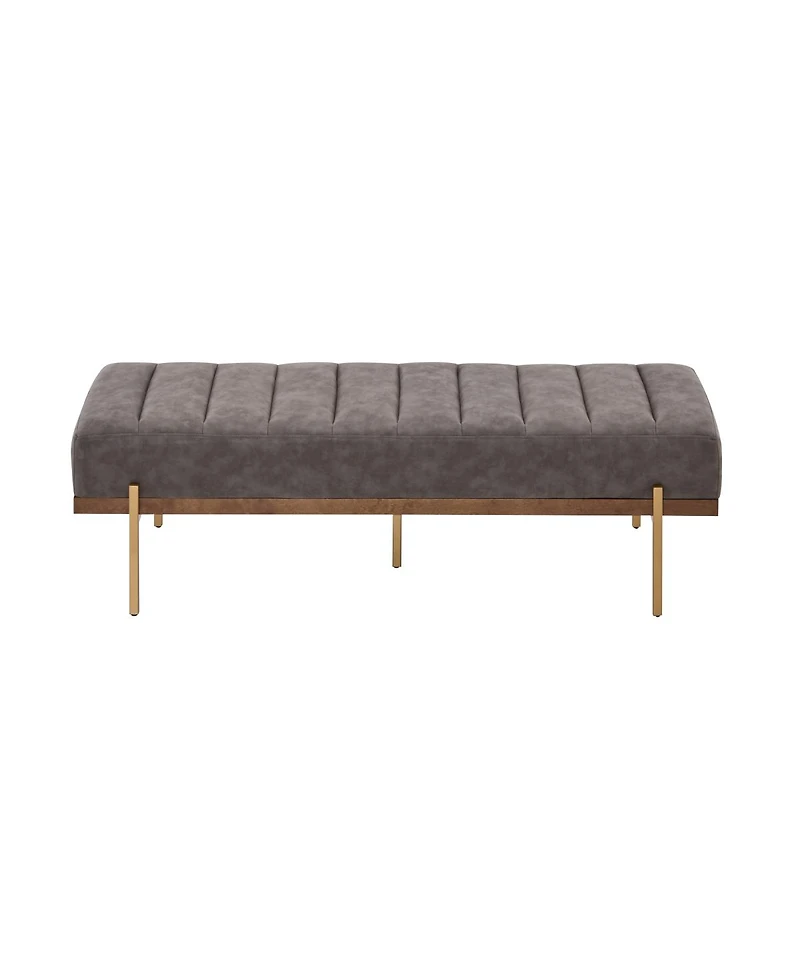 Streamdale Furniture Upholstered Channel Tufted Ottoman Bench Seat with Gold Legs