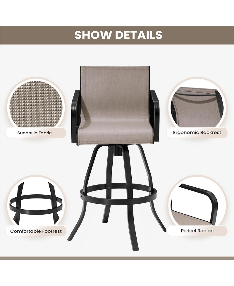 Pellebant Outdoor Indoor Aluminum Swivel Patio Bar Stools Dining Chairs with Sunbrella Fabric