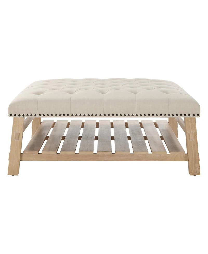 Streamdale Furniture 41.5'' Tufted Square Ottoman Coffee Table with Storage Shelf and Nailhead Trim