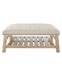 Streamdale Furniture 41.5'' Tufted Square Ottoman Coffee Table with Storage Shelf and Nailhead Trim