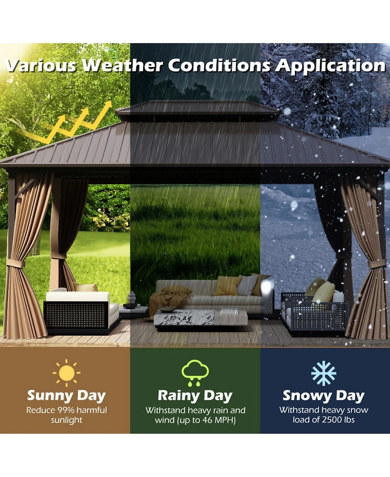 Gouun 16 x 12 Ft Permanent Hardtop Gazebo with Aluminum Frame and Mesh