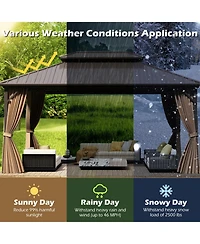 Gouun 16 x 12 Ft Permanent Hardtop Gazebo with Aluminum Frame and Mesh