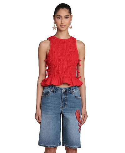 Avec Les Filles Women's Ruched Side-Tie Crewneck Top