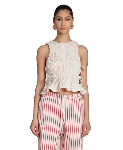 Avec Les Filles Women's Ruched Side-Tie Crewneck Top