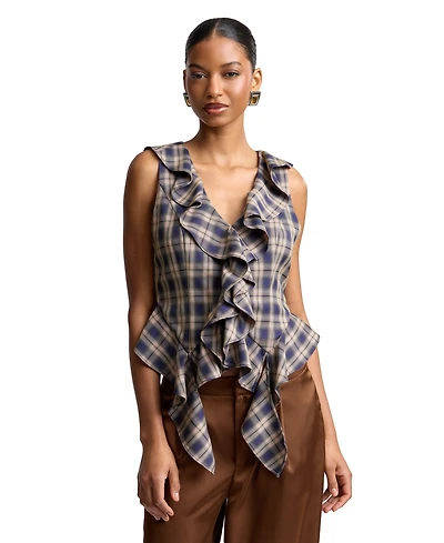 Avec Les Filles Women's Sleeveless Ruffle Top