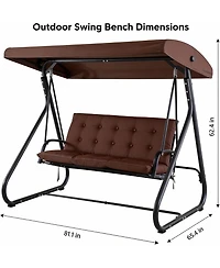 gaomon 3-Seat Outdoor Patio Swing with Adjustable Canopy, Convertible Swing Bed with Stand, Glider Swing with Cup Holders
