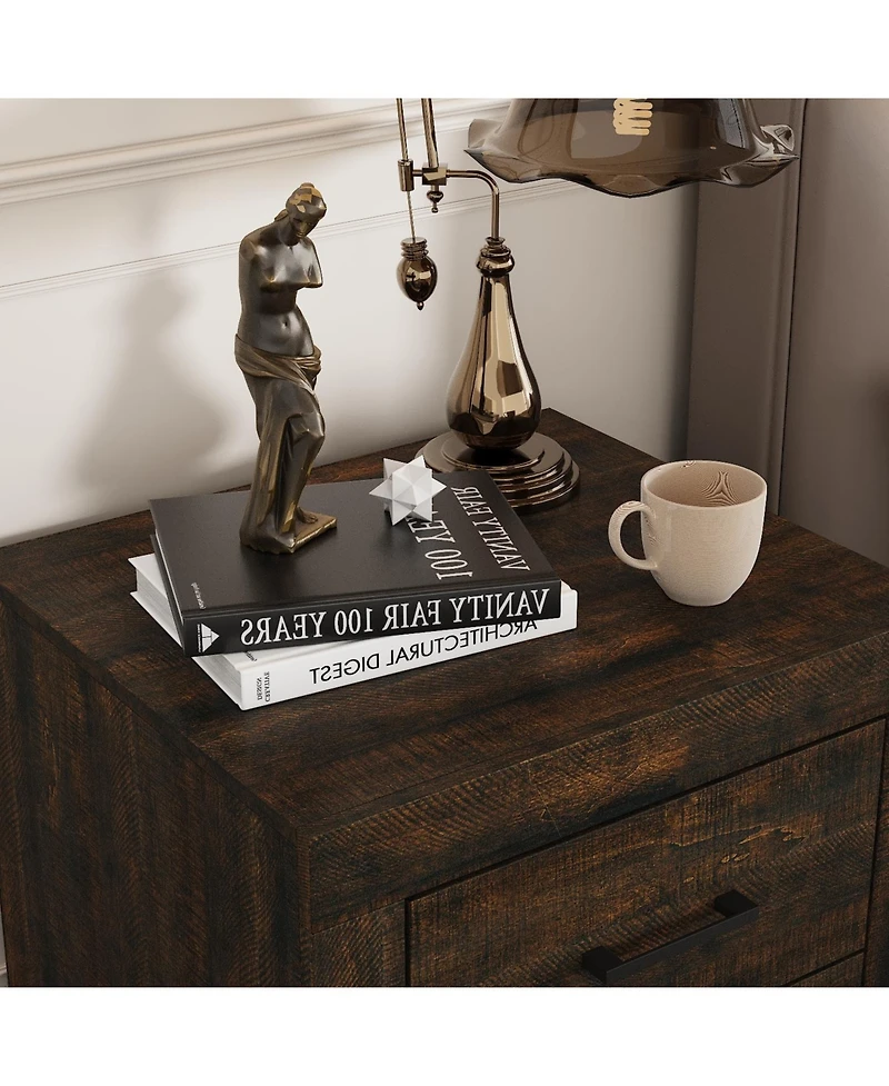 Homsee 2-Drawer Nightstand - 24-Inch-Wide Embossed Bedside Table Modern Storage Cabinet for Bedroom