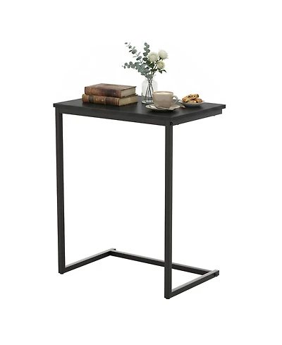 Gymax C-shaped End Table Vintage Accent Couch Table w/ Heavy-duty Metal Frame