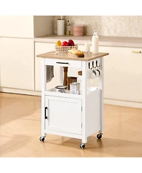 Volenca 18x23" Kitchen Island Cart with Single Door Cabinet, Drawer, Towel Rack, Hooks, Swivel Wheels