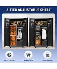 Viyet 71-Inch Metal Storage Cabinet - Heavy-Duty Mobile Steel Wardrobe with Hanging Rod