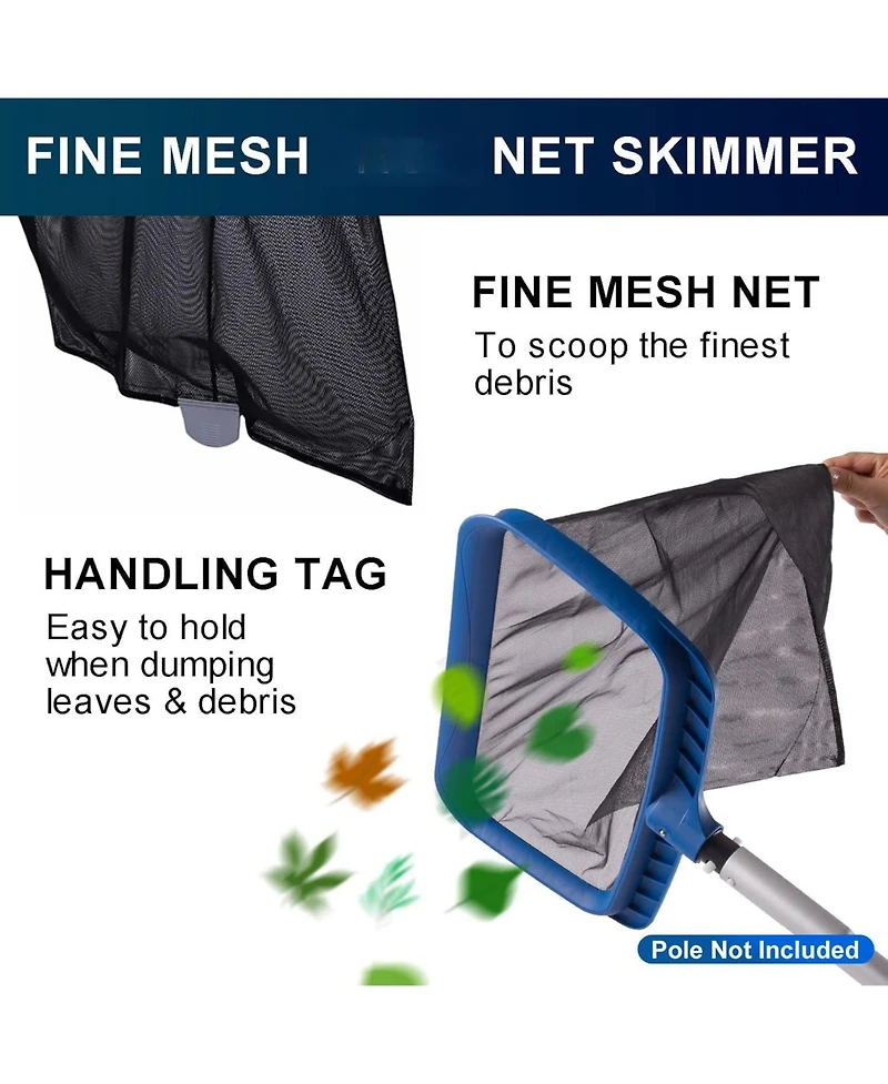 Xdovet Pool Skimmer Net Brush Kit Heavy Duty Frame Professional Head Inground Above Ground