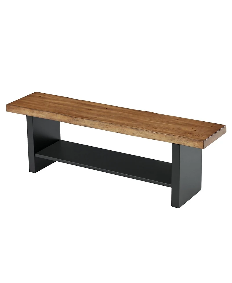 Slickblue 55" Wooden Entryway Bench with Open Shoe Storage Shelves