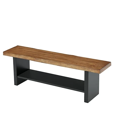 Slickblue 55" Wooden Entryway Bench with Open Shoe Storage Shelves