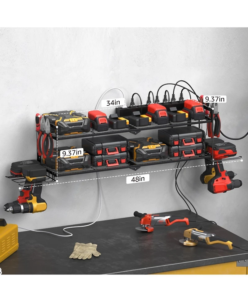 Xdovet Power Tool Organizer Wall Mount Charging Station 2 Layer Drill Holder