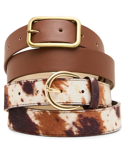 Steve Madden Glossy Rectangular Buckle Belt, 2-Pack