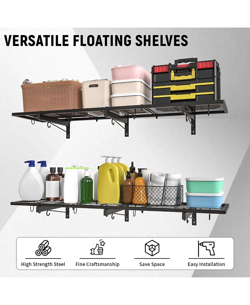 Xdovet Shelves Wall Mounted Organizer With Hooks Metal Rack For Laundry Room Office Basement