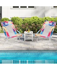Sugift Folding Low Beach Chair Set of 2 Patio Sling Chairs with Padded Head Pillow