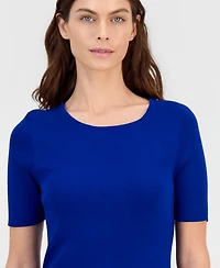 Tahari Asl Women's Short-Sleeve Scoop-Neck Sweater