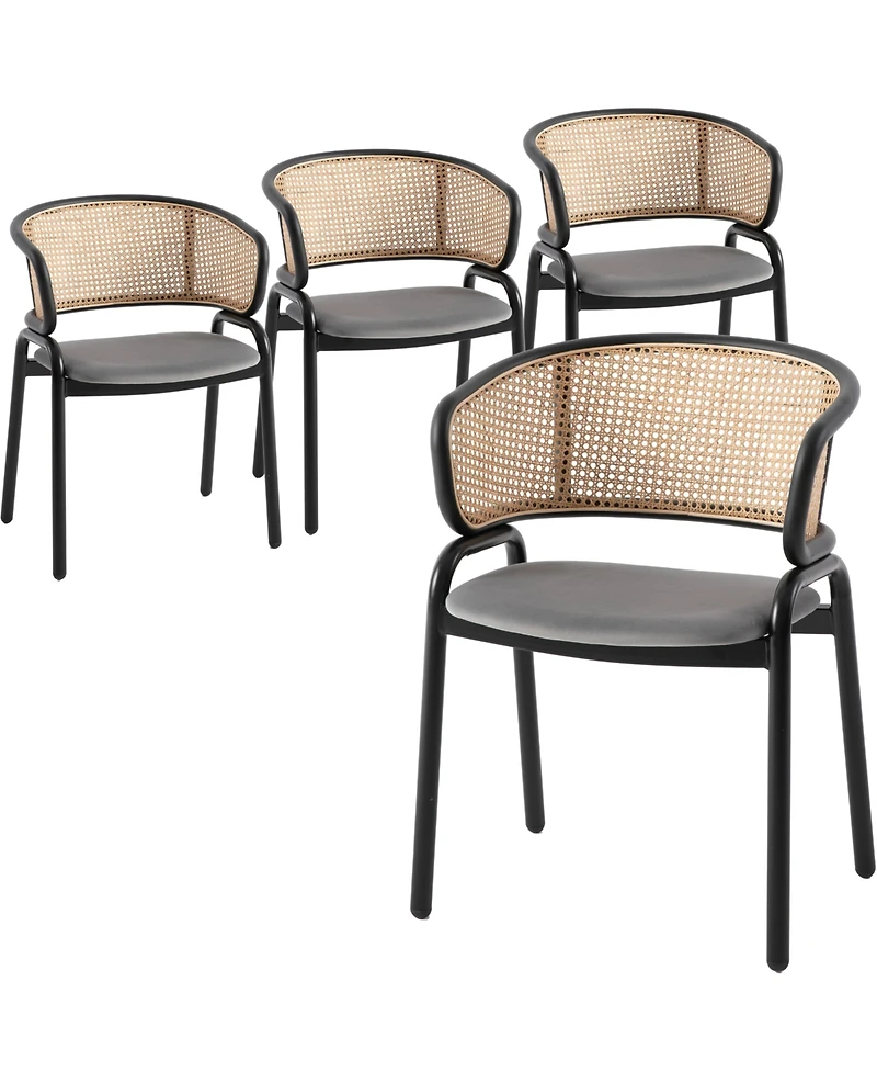 LeisureMod Ervilla 4-pcs Modern Upholstered Kitchen Dining Chair - Comfortable Velvet Cushion and Powder-Coated Metal Frame